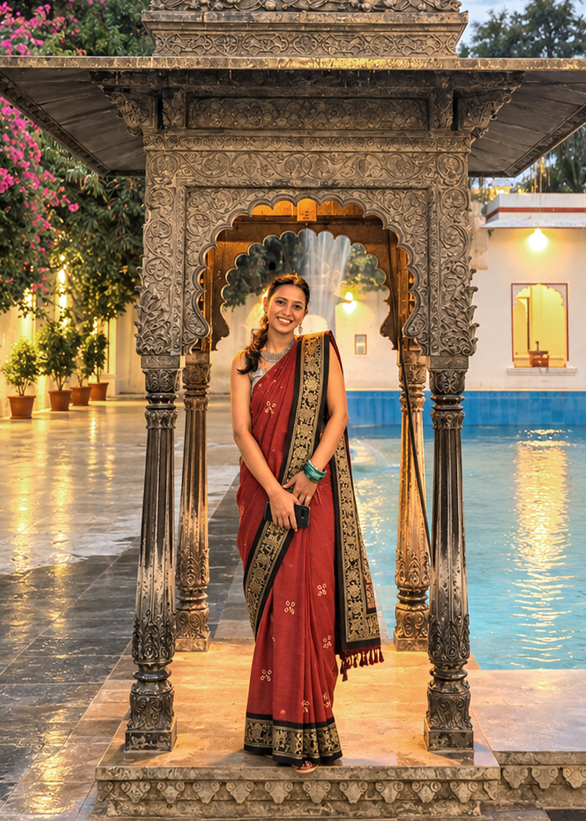 Sungudi evening saree - elegant drape for evening gatherings